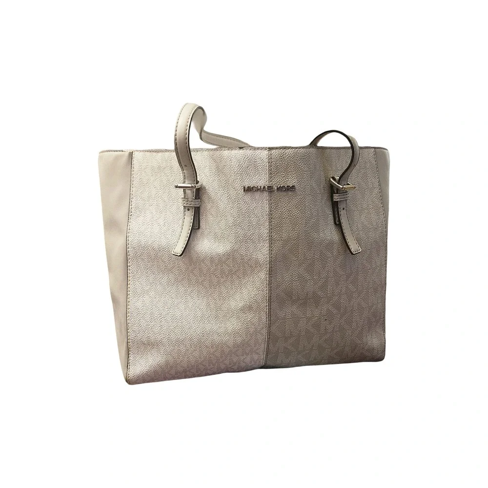 Michael Kors Women Cream Beige‎ Monogram MK Logo Tote Bag Shoulder Bag